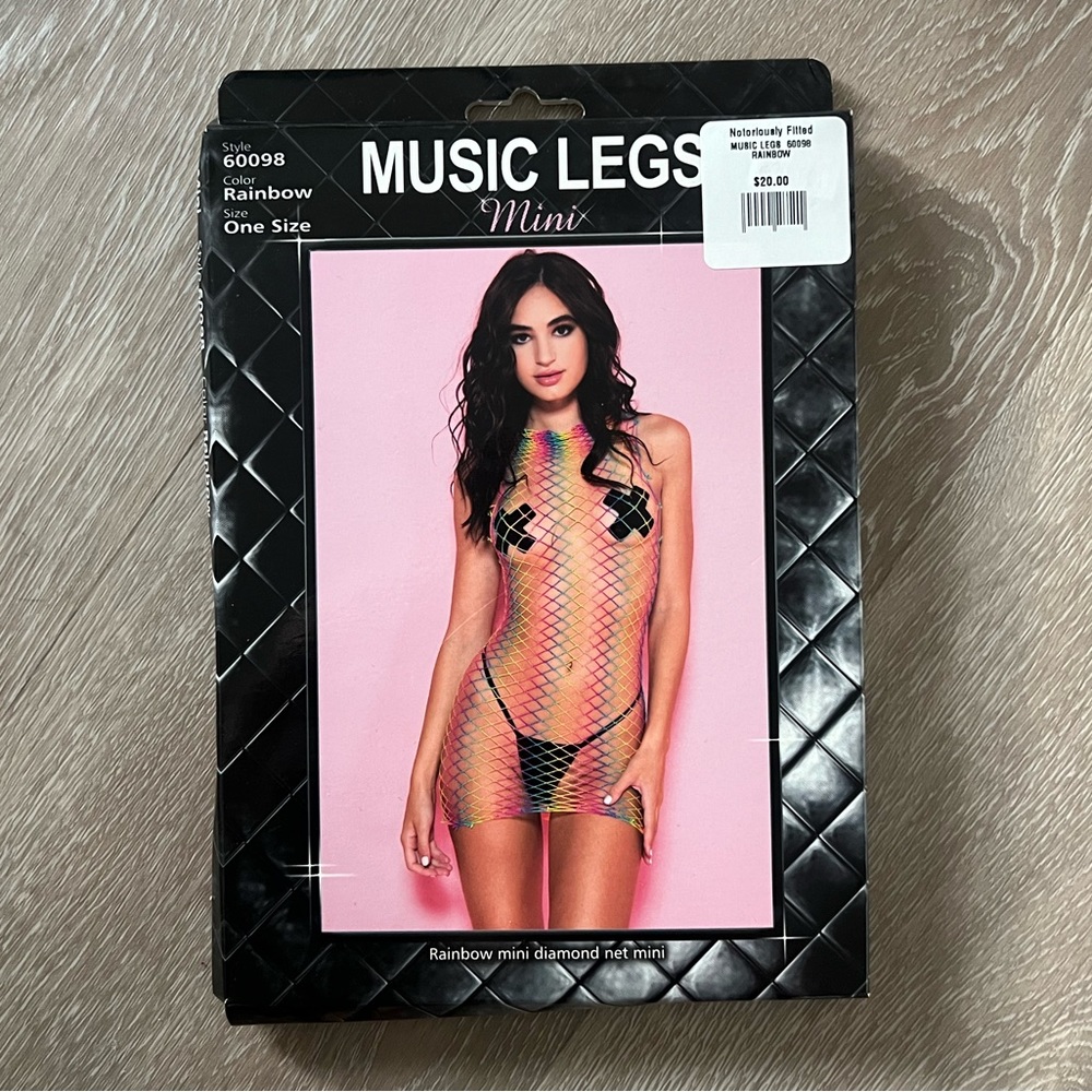 Music Legs rainbow fishnet stripper dress